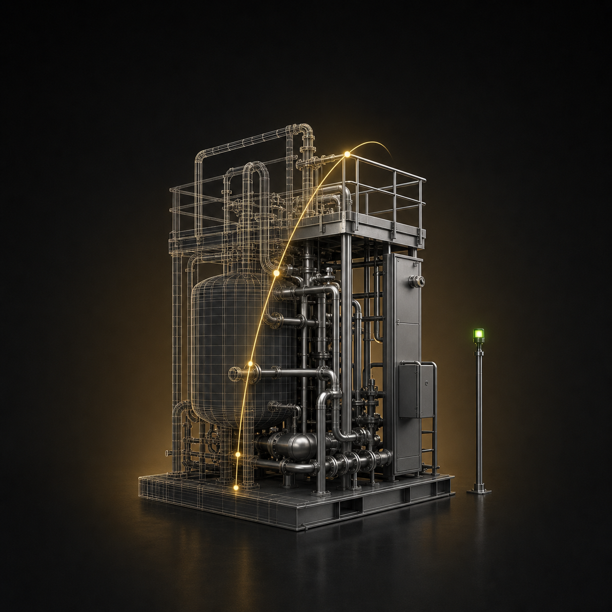 A process module resolving from wireframe design basis into verified reality.