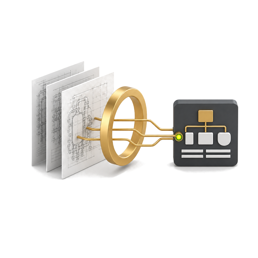 Engineering documents resolved into a structured and source-linked data model.